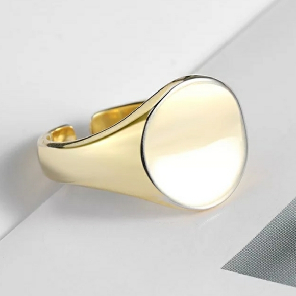 NEW SILVER / GOLD PLATED SIGNET ADJUSTABLE RING - Picture 2 of 6